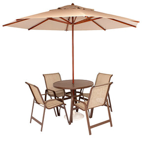 Kit Lótus Premium Completo 01 Mesa Ripada De 1.00m + 04 Cadeiras+ 01 Ombrelone + 02 Espreguiçadeiras+ Mesinha Lateral