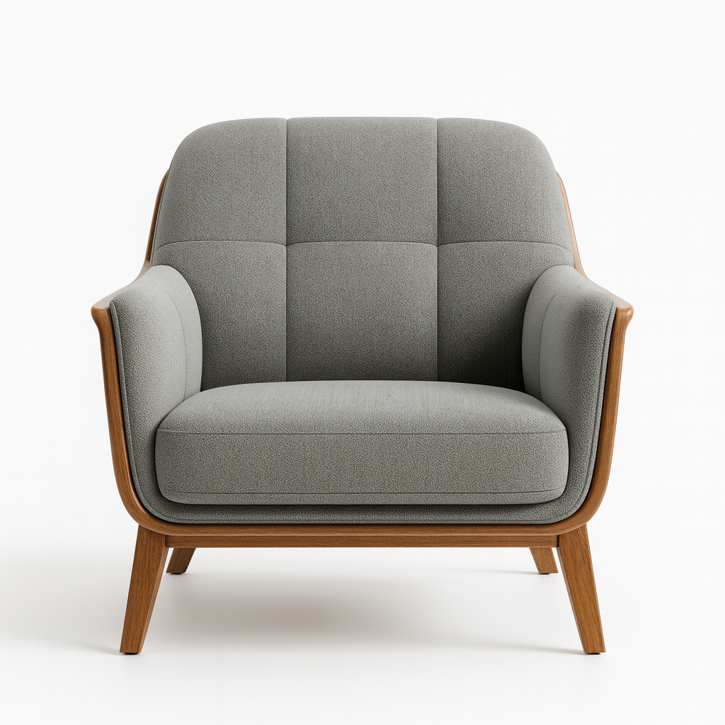 Poltrona Moderna Estrutura em Madeira Maciça e Estofado Cinza Sofisticado