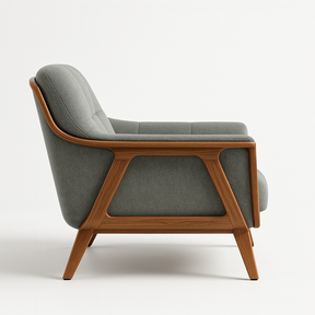 Poltrona Moderna Estrutura em Madeira Maciça e Estofado Cinza Sofisticado