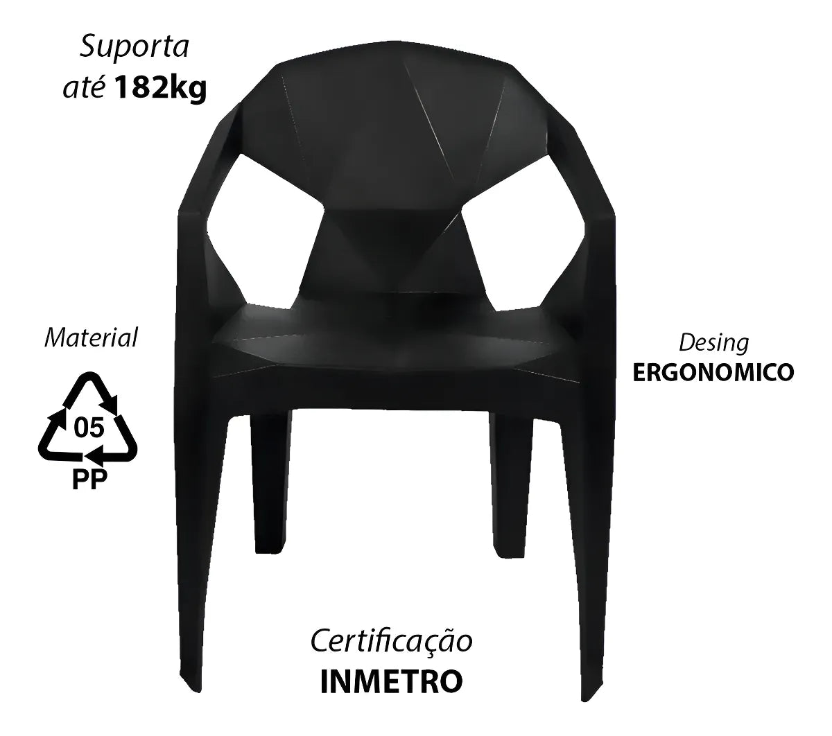 Kit Mesa Monoboco Com 4 Cadeiras Poltrona Diamond 182kg Cor Preto