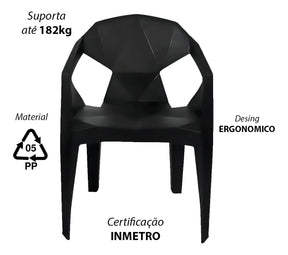 Kit Mesa Monoboco Com 4 Cadeiras Poltrona Diamond 182kg Cor Preto