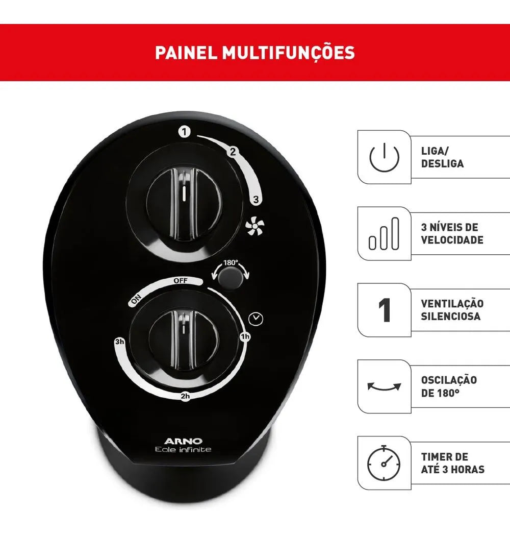 Ventilador De Torre Arno Com 03 Velocidades Preto Neole Cor das pás -