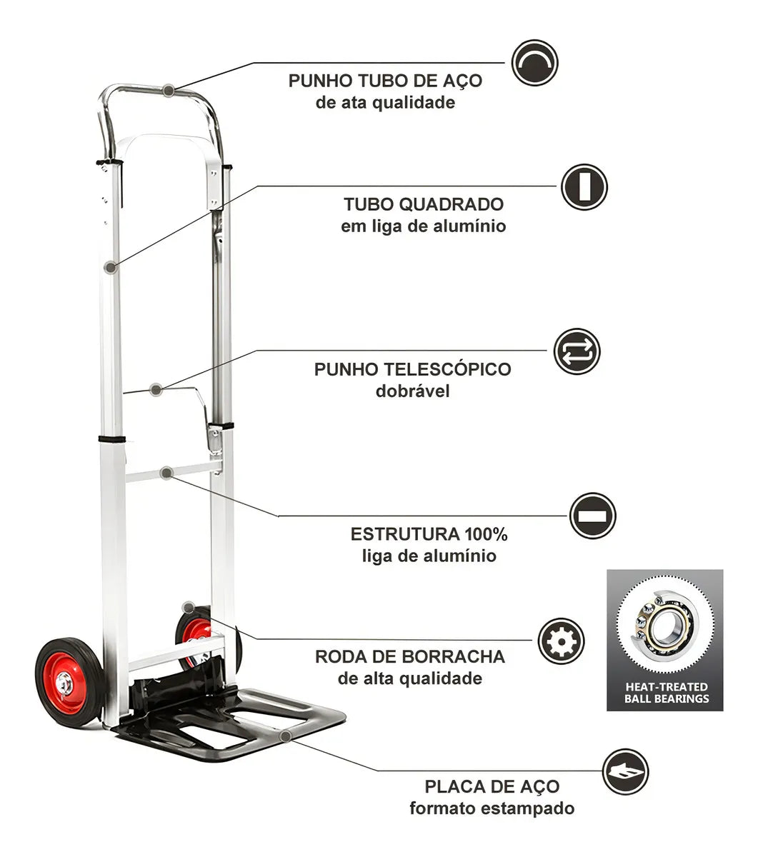 Carrinho Para Cargas Multiuso 100% Em Alumínio E Aço 100kg