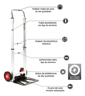 Carrinho Para Cargas Multiuso 100% Em Alumínio E Aço 100kg