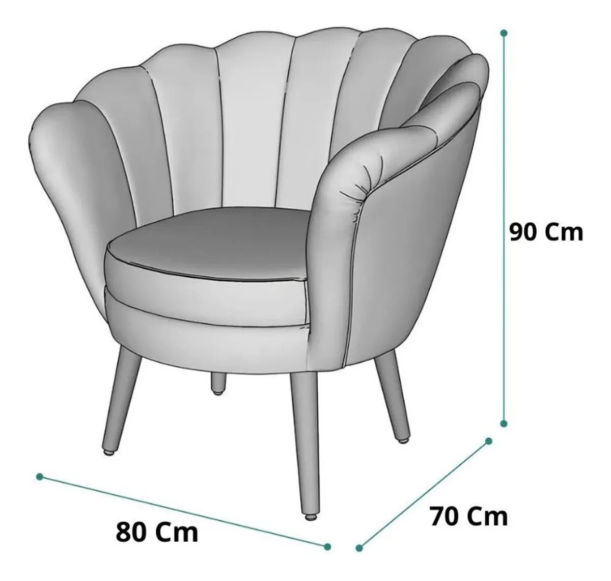 Poltrona Decorativa Pétala Flor Pés Palito Veludo Bege
