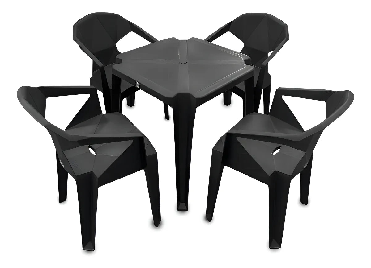 Kit Mesa Monoboco Com 4 Cadeiras Poltrona Diamond 182kg Cor Preto