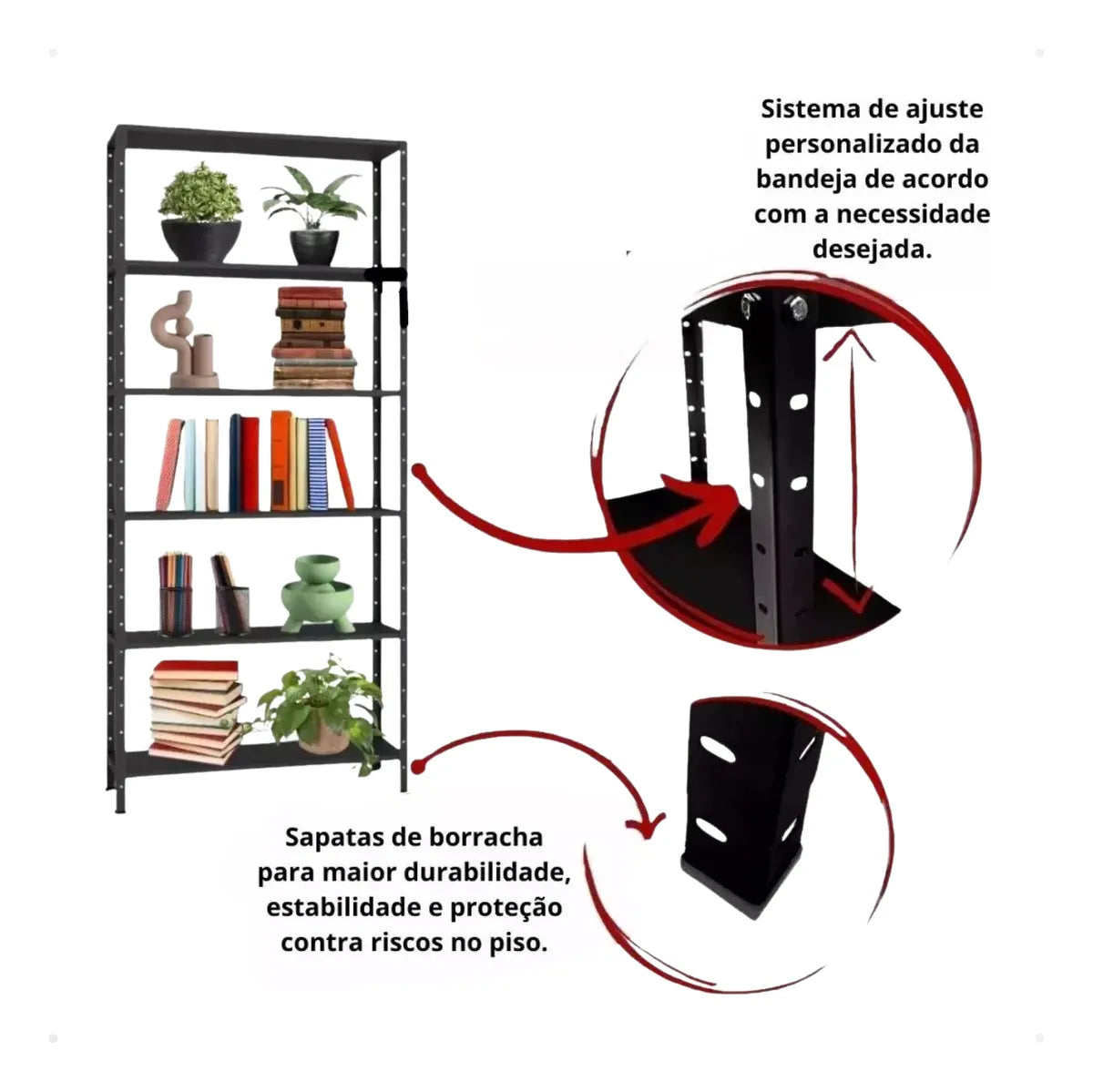 Estante Armário Prateleira de Aço 6 Bandeja Organizador Multiuso preta suporta 150kg 198cm x 90cm x 28cm