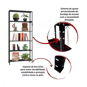 Estante Armário Prateleira de Aço 6 Bandeja Organizador Multiuso preta suporta 150kg 198cm x 90cm x 28cm