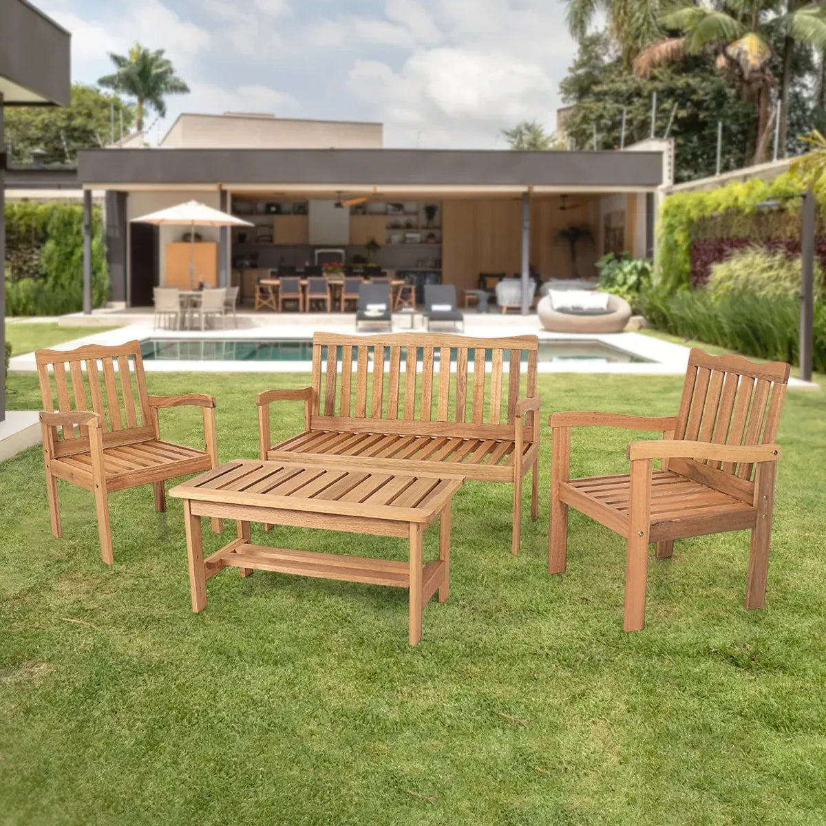 Conjunto para Jardim de Madeira Eucalipto 4 Peças sem Almofadas