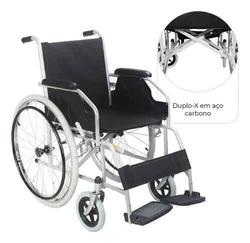 Cadeira De Rodas Dobrável Compacta em Aço Carbono até 120 Kg D100 Dellamed