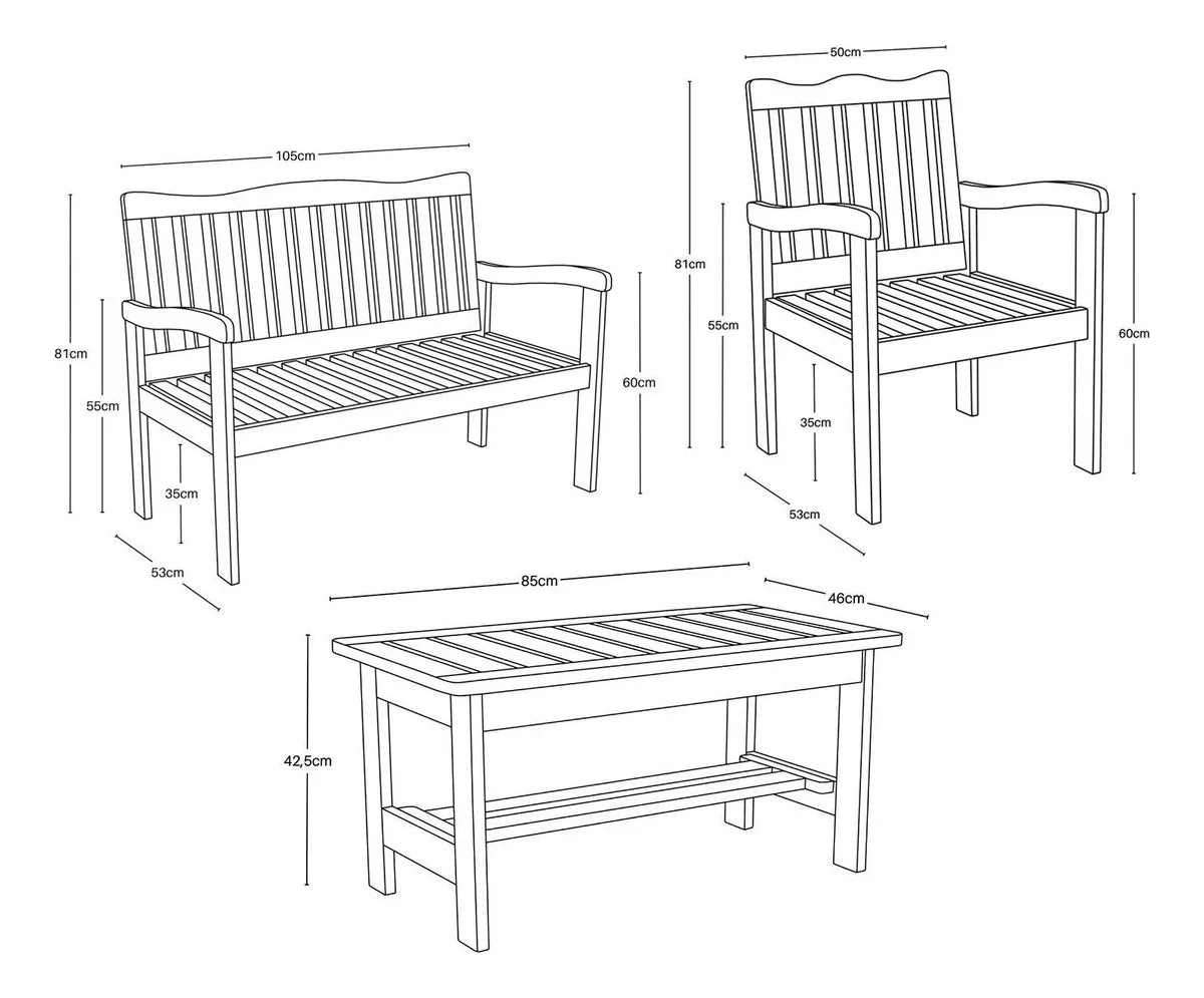 Conjunto para Jardim de Madeira Eucalipto 4 Peças sem Almofadas