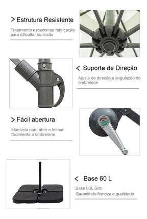 Ombrelone Guarda Sol Praia Jardim Lateral 3 Metros Com Base