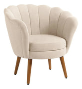 Poltrona Decorativa Pétala Flor Pés Palito Veludo Bege