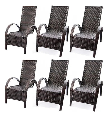Cadeira Poltrona Jardim Varanda Junco Sintético - Kit 6 Un.