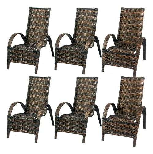 Cadeira Poltrona Jardim Varanda Junco Sintético - Kit 6 Un.