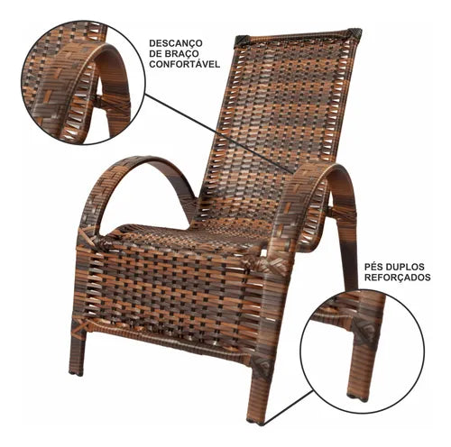 Cadeira Poltrona Jardim Varanda Junco Sintético - Kit 6 Un.