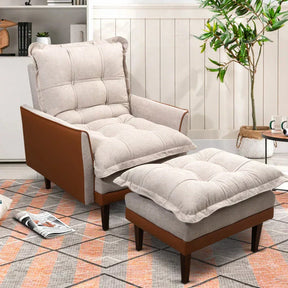 Poltrona Reclinável com Puff Catena - King House Bege