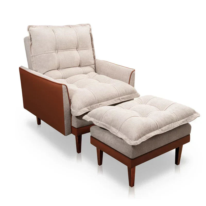 Poltrona Reclinável com Puff Catena - King House Bege