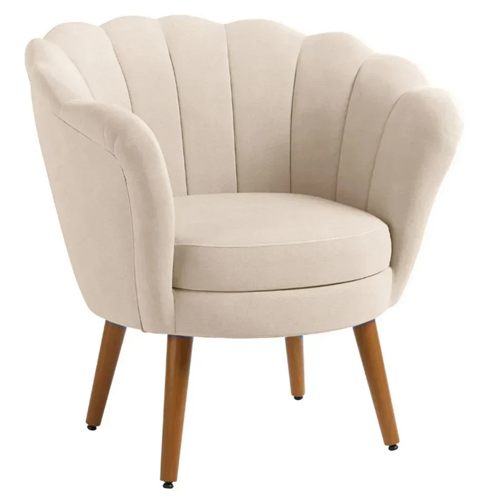 Poltrona Decorativa Petala Pés Palito Veludo Bege