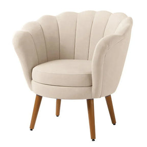 Poltrona Decorativa Petala Pés Palito Veludo Bege