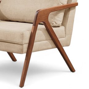 Poltrona Mona Luxo Madeira Maciça Tecido Linho Bege