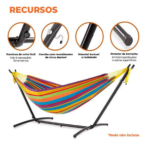 Suporte De Rede Descanso 2,70m Até 250kg Reforçado Com Ganchos (+BRINDE)