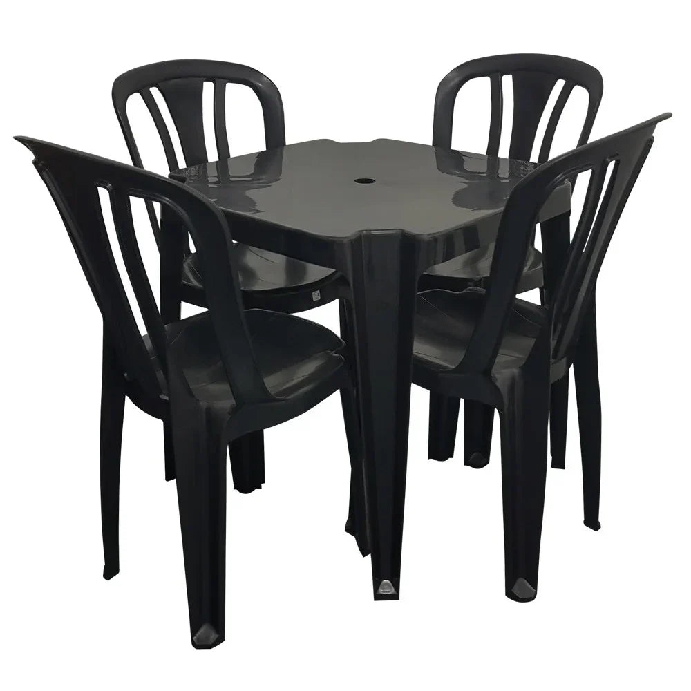 Conjunto/Jogo de Mesa com 4 Cadeiras Plásticas Bistrô Suporta 182kg